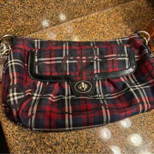 Coach Black and Red Plaid Satchel